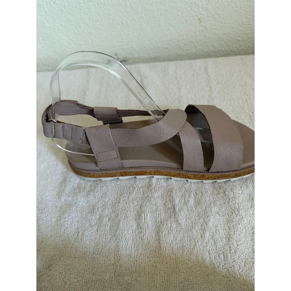 Sorel Women Roaming Strappy Sandal Taupe Leather Cork Platform Size 7.5